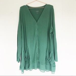 LOGO lightweight green cardigan with ruffle 2X